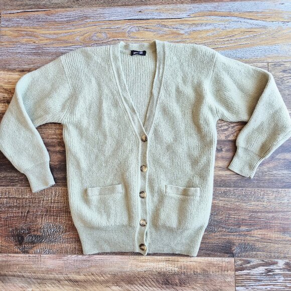 Vintage Lautreamont Made in Japan 100% Wool Cardigan V-Neck Button Pocket Green - Picture 1 of 16